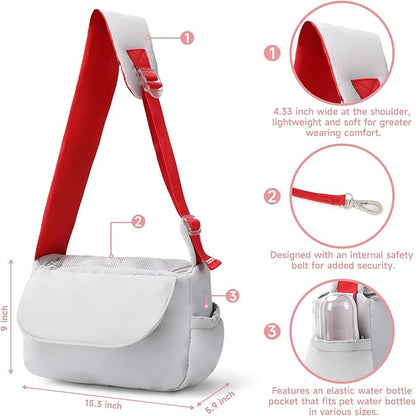 Dog Carrier Sling, Cat Sling Carrier, Adjustable Soft Padded Shoulder Strap with Storage Pocket, Small Dog and Cats Sling Carriers up to 10 lbs, Hands-Free Pet Carrier for Travel Hiking Walking Grey
