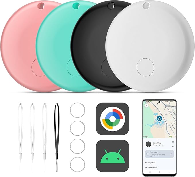 Air Smart Tag Tracker for Android, Google Android Tag Tracker Work with Google Find My Device (Find Hub), Key Finder/Luggage Tracker/Item Locator (Macaroon, 4 Pack)