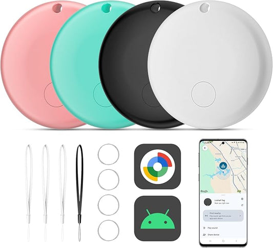 Air Smart Tag Tracker for Android, Google Android Tag Tracker Work with Google Find My Device (Find Hub), Key Finder/Luggage Tracker/Item Locator (Macaroon, 4 Pack)