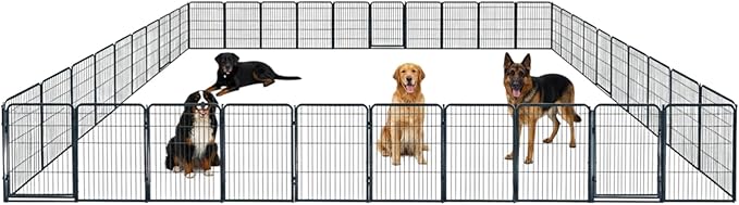 Outdoor Dog Playpen - 40 inch, 40 Panels for Medium and Large Size Dogs - Heavy Duty Metal Pet Fence with Black Anti-Rust Coating - Portable Exercise Play Pen for RV, Camping, and Yard