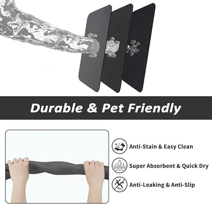HotLive Dog Food Mat - Absorbent Cat Mat for Food and Water, No Stains Pet Feeding Bowl Mat, Easy to Clean Pet Placemats, Quick Dry Dog Water Dispenser Mat for Messy Drinkers | Dark Grey 12"x 19"