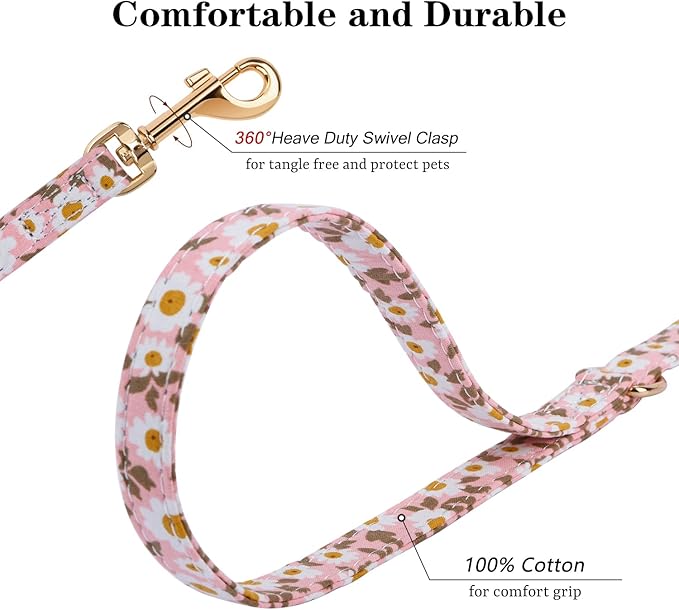 CHEDE No Pull Floral Pattern Dog Harness- Lightweight, Soft, Adjustable Small Harness and Leash Set, Suitable for Puppy Small and Medium-Sized Dog (XXS, Pink Daisy)