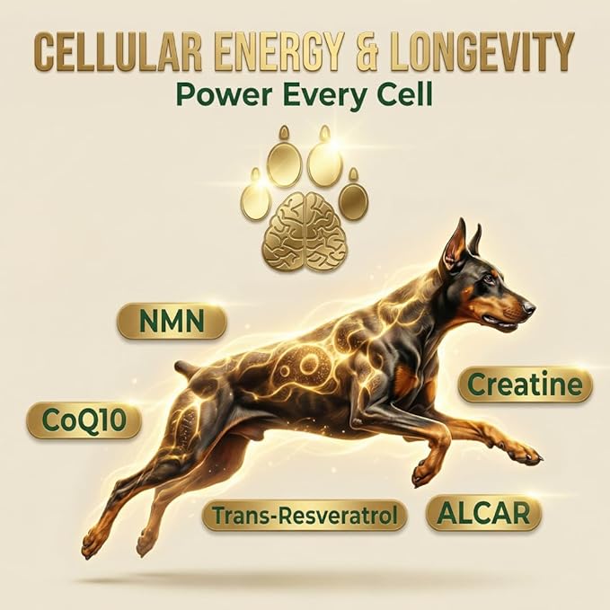 Dog Longevity Supplement - NMN, NAD+, CoQ10 All Breeds & Ages-Active & Senior Dog Vitamins - 14 Ingredients for Brain Health, Energy & Cellular Vitality - Made in USA - 90 Chews