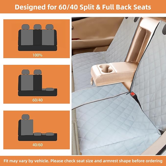 Bark Lover Dog Car Seat Cover for Back Seat, Waterproof Bench Backseat Protector, Nonslip Rear Seat Cover for Kids & Pets, Compatible with Middle Armrests, Fits Most Cars & Midsize SUVs