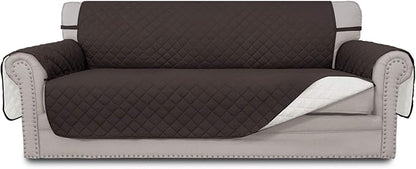 Easy-Going Reversible Couch Cover for 3 Cushion Couch Sofa Cover for Dogs Water Resistant Furniture Protector Cover with Foam Sticks Elastic Straps for Pet Cat (Sofa, Chocolate/Ivory)