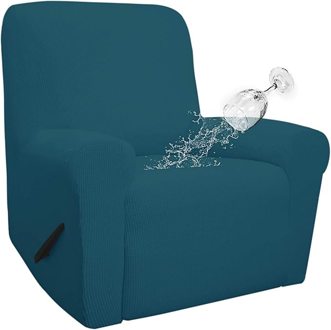 Easy-Going 100% Waterproof Recliner Cover, Dual Waterproof Couch Cover for Recliner, 1- Piece Jacquard Sofa Cover, Leakproof Sofa Slipcover for Kids, Pets, Dog and Cat (Recliner, Peacock Blue)