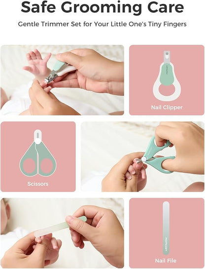 Momcozy Core Baby Kit, Baby Shower & Registry Essential Kit for Grooming&Health&Cleansing Care, Includes Nail File Kits, Nasal Aspirator, Gas Relief Tubes, Bath Brushes, Toothbrush, Comb, Storage Case