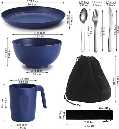 Camping Utensils, Reanea Camping Mess Kit for Travel, Camping, Picnic, Outdoor, Camping Gear Include Knife, Spoon, Fork Cutlery Set, Cup, Bowl, Plate, Camping Essentials for 1