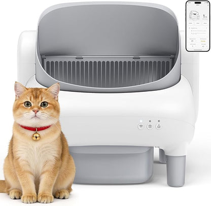 Automatic Cat Litter Box,Self Cleaning Litter Box for Multiple Cats with Open Top Design,App Control, Safety Protection,Ultra-Quiet,Easy Setup,Light Gray