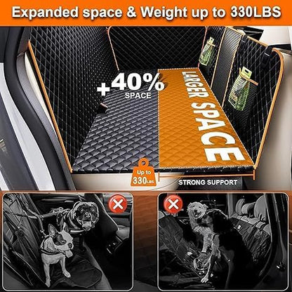 Chilino Back Seat Extender for Dogs - Large Space, Waterproof Dog Car Seat Cover for Back Seat with Hard Bottom Holds 420lbs, 600D Heavy-Duty Upgraded Material Dog Hammock for Car