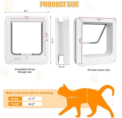 Smart Cat Door with 4 Collar Sensor Key, RFID Cat Door Collar Activated with Remote Control, 4 Way Locking Cat Flap Automatic Pet Door Interior & Exterior(Brown)