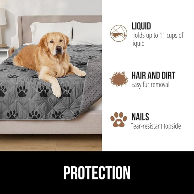 GORILLA GRIP Waterproof Dog Blanket, Leakproof Couch Cover for Dogs, Silicone Grip Backing, Protects Sofa, Sectional, Bed, Crate, Car & RV, Tear-Resistant Washable Senior Pet Blanket, 30x70 Gray Paw