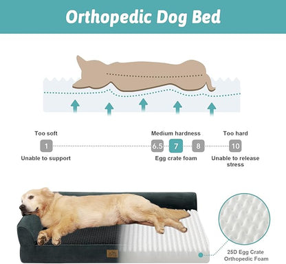 COZY KISS Orthopedic Dog Bed for Extra Large Dog 44x32 inch, XL Pet Sofa, Bolster Foam Bed with Sides, Non-Slip and Egg-Crate Big Dog Couch Bed with Washable Removable Cover, Black