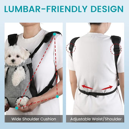 Dog Backpack Carrier, Front Pocket for Essentials, Pet Sling Front Backpack for Small Medium Dogs 10-16 Lbs, Legs Out, Adjustable Wearable Puppy Chest Travel Bag, Easy-Fit for Hiking/Walking/Camping