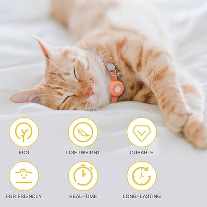 Cat Tracker,No Monthly Fee GPS Trackers for Cats,Pet Tracker Work with Apple Find My App(iOS Only),Real-Time Location Tracking,Cat Tracker GPS Collar with Safety Elastic Buckle-Orange