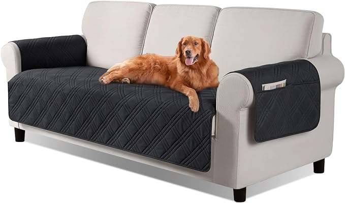 TAOCOCO Waterproof Sofa Covers for Dogs Pets with Non Slip Backing, Couch Seat Covers with Side Pocket for 3 Cushion Couch Washable Dog Couch Cover Protector Sofa Slipcovers(Sofa, Black)