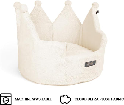 NANDOG Crown Dog Bed for Small Dogs & Cats – Soft Plush Round Pet Bed, Cozy Royal Design, Comfortable Indoor Puppy Bed for Crate or Kennel, White Cloud, Medium