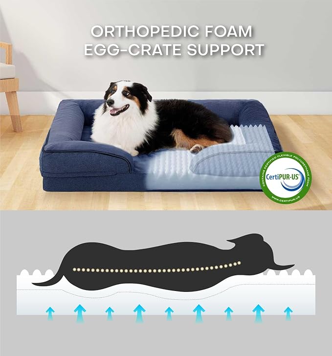 Made4pet Dog Bed Orthopedic Dog Sofa for Large Dogs,Supportive Foam Pet Cushions Bed with Washable Removable Cover, Egg-Crate Foam, Waterproof Lining Bottom, Blue, 42 * 32 * 8 Inch
