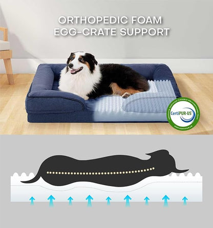 Made4pet Dog Bed Orthopedic Dog Sofa for Large Dogs,Supportive Foam Pet Cushions Bed with Washable Removable Cover, Egg-Crate Foam, Waterproof Lining Bottom, Blue, 42 * 32 * 8 Inch