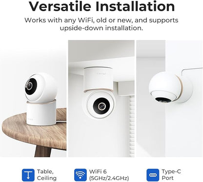 IMILAB C40 4K 8MP Indoor Security Camera, 360° Pan Tilt Pet/Baby/Kid Camera, Room Cam w/Human & Pet Tracking, Smoke Detection, Color Night Vision, 5G WiFi Plug-in Cam, Wall Mount, No Subscription