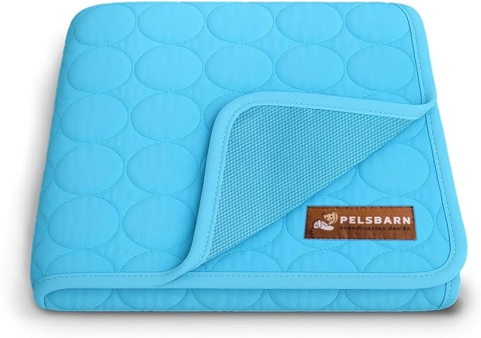 Pelsbarn Dog Cooling Mat- Ice Silk Summer Comfort, Self Cooling, Non-Slip Dog Pad, Durable & Washable, Mat for Large Dogs 25"" x 37"", Support Shelter Dogs with Every Purchase (Blue)