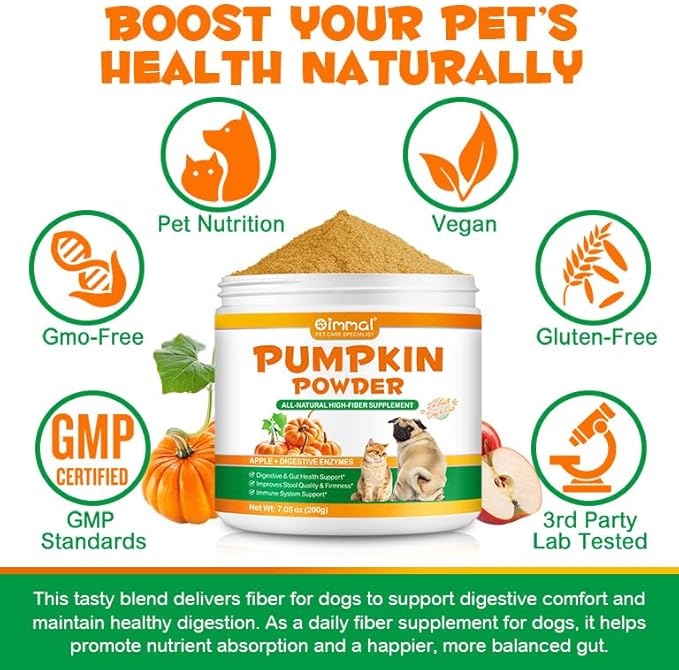 Pumpkin Powder for Dogs, Dog Supplement Support Immune Function & Disgestive, Gut Health Support, Pet Supplies Pumpkin Powder Helps with Stool, Diarrhea, Constipation Relief - 7.05 oz(200g)