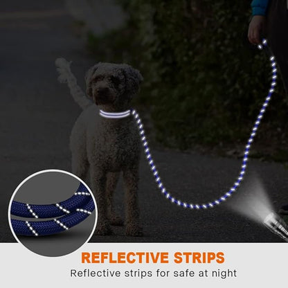 Taglory Rope Dog Leash 6 FT with Comfortable Padded Handle, Highly Reflective Threads Leash and Anti-Tangle Clip for Walking Small Dogs, 3/8 inch, Navyblue