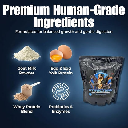 CPN Structure Premium Puppy Growth Supplement – Supports Muscle, Bone & Immune Development – 100% Human Grade Protein from Egg & Milk – Probiotics, Enzymes & Omegas (2 lbs)