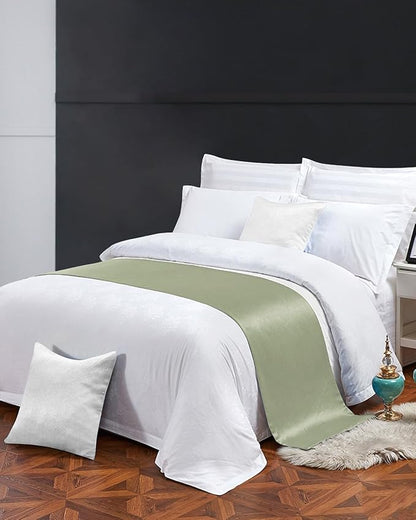 Sage Green Bed Runner for King Size Bed, Farmhouse Decorative Bed Scarf Throws for Foot of Bed, Sage Green Color Luxury Bedding Protector Slipcover Bed Runners for Hotel/Home, 94 x 20 Inch