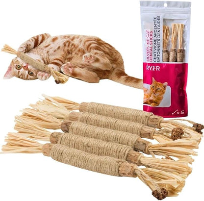 RYERCAT Silvervine Sticks for Cats - 100% Natural Cat Chew Toy for Aggressive Chewers and Kitten Teething - Pet Friendly, Smooth Finish, Irresistible Taste and Smell (5 Pack)