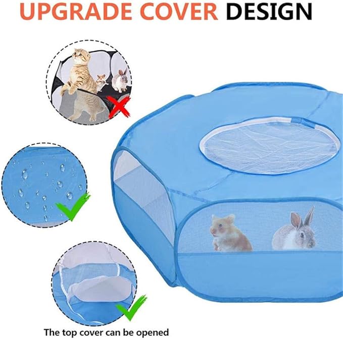 Small Animal Cage, Pet Playpen, Play Tent, Indoor/Outdoor Bedding Fence, Portable Pen for Hamster, Guinea Pig,Bunny, Puppy, Ferret, Rat, Cat, Chinchilla, Bearded Dragon, Hedgehog (Cover-Blue)