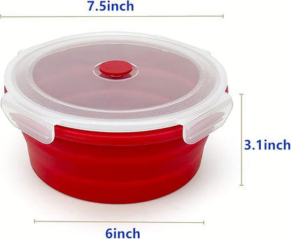 1200ml Large Camping Bowl with Foldable Spoon, Collapsible Bowl With Lid, Silicone Bento Box Container, For Travel Camping Meal Prep & Food Storage, Microwave Dishwasher Safe, Red