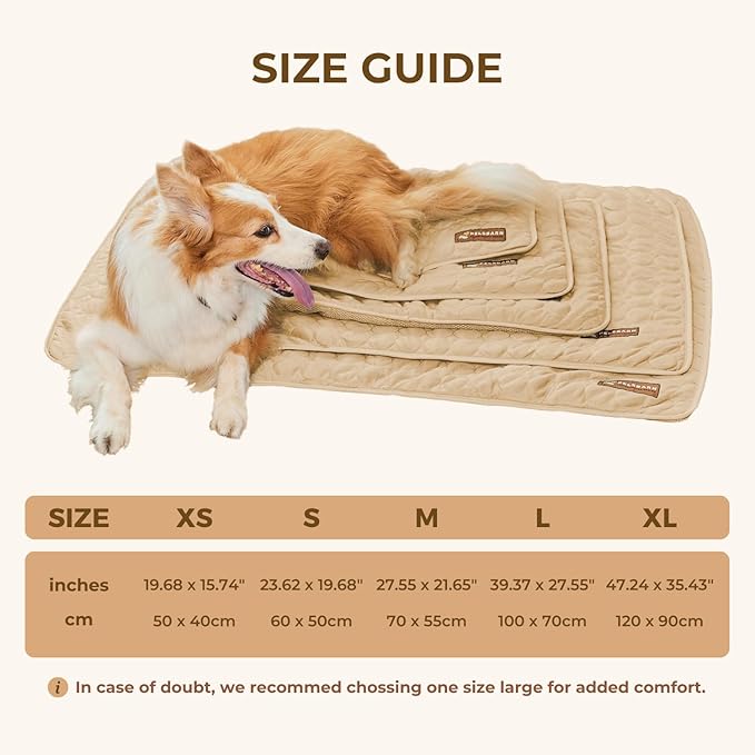 Pelsbarn Dog Cooling Mat- Ice Silk Summer Comfort, Self Cooling, Non-Slip Dog Pad, Durable & Washable, Mat for Large Dogs 25"" x 37"", Support Shelter Dogs with Every Purchase (Beige)