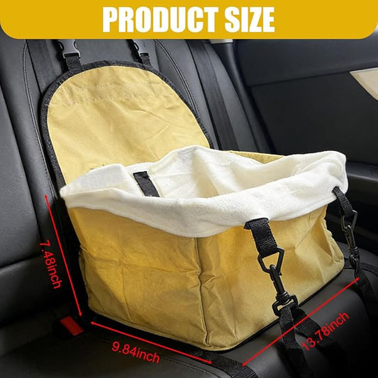 Dog Car Seats for Small Dogs, Portable Soft Auto Pet Booster Seats with Adjustable Safety Leash, Foldable Puppy Travel Seat with Storage Pocket for Cars, SUVs, Trucks(Beige)