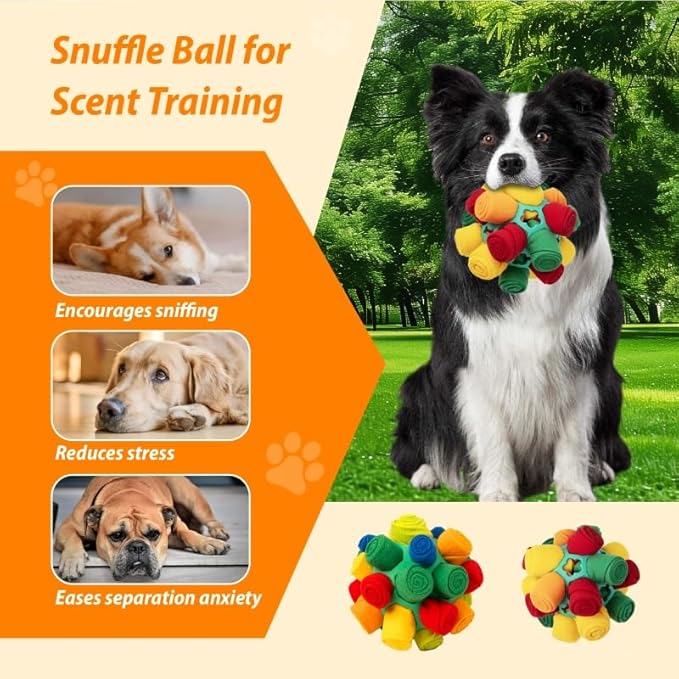 PAWISE Snuffle Ball for Dogs, Sniffle Treat Puzzle Toy, Dog Snuffle Ball Slow Feeder, Enrichment Toy for Mental Stimulation, Machine Washable for Small Dogs (Random Color Streaks) (Small)