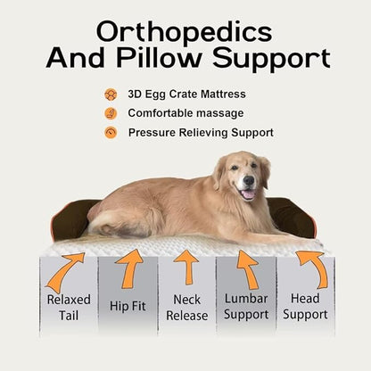 Large Dog Bed Orthopedic Washable: Extra Brown XL XLarge Big Dog Bed with Washable Bolster & Memory Foam Couch Sofa - Waterproof with Removable Cover