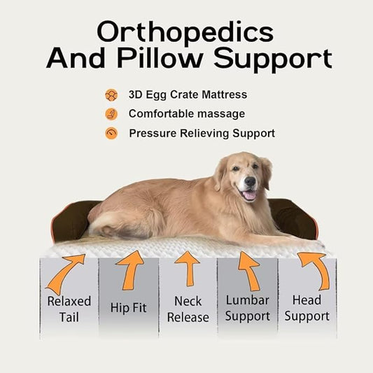 Large Dog Bed Orthopedic Washable: Extra Brown XL XLarge Big Dog Bed with Washable Bolster & Memory Foam Couch Sofa - Waterproof with Removable Cover