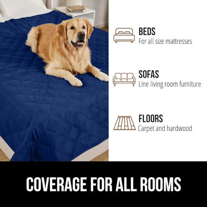 GORILLA GRIP Waterproof Dog Blanket, 102x82, Leakproof Couch Cover for Dogs, Silicone Grip Backing, Protects Sofa, Sectional, Bed, Crate, Car & RV, Tear-Resistant Washable Senior Pet Blanket Navy Blue