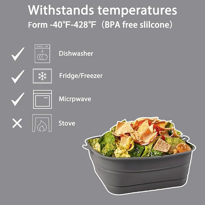 Collapsible Silicone Bowl for Camping, 170oz Silicone Foldable Salad Bowl, Portable Camping Travel Container for Outdoor Hiking Storage Mixing, Grey(QY102)
