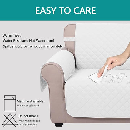 U-NICE HOME Reversible Oversized Chair Covers Quilted Water Repellent Pet Protectors with Elastic Straps(28''Armchair, White/White)