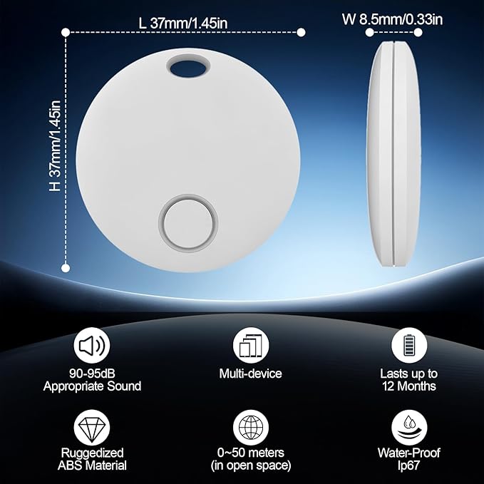 Air Tracker, Key Finder Compatible for Both iOS and Android, Bluetooth Smart Tag with Holder for Keys, Luggage, Suitcases, Pets, Dog Cat Collar, Worldwide Tracking Tag 4 Pack, White