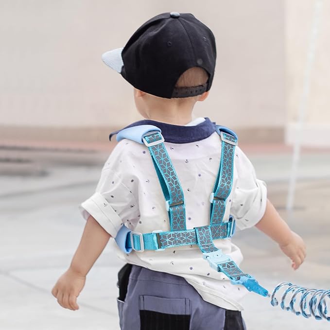 Toddler Leash Harness Backpack 4-in-1, Anti Lost Wrist Link & Safety Strap for Kids Boys Girls, Reflective Adjustable Baby Walking Belt for Park Zoo Travel, Child Cute Reins (Blue)