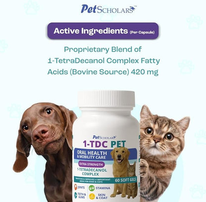 1TDC Dental & Joint Health Softgel Supplement for Dogs & Cats, Supports Oral Health, Stamina, Mobility, Muscle Strength & Recovery, Maintains Skin & Coat Health of Pets (60 Soft Gels)