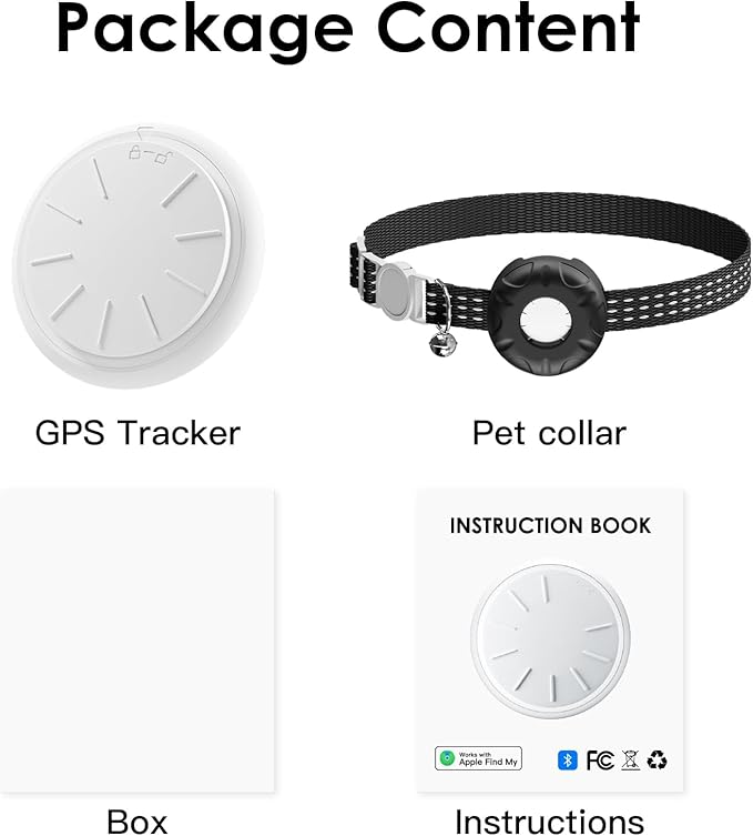 Cat Tracker, Lightweight GPS Tracker, Compatible with Apple Find My App(Only iOS), Waterproof Cat Tracker Collar with Bell and Safety Elastic Buckle, Real-Time Location Pet Tracker, Black
