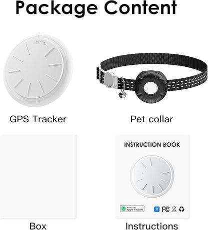 Cat Tracker, Lightweight GPS Tracker, Compatible with Apple Find My App(Only iOS), Waterproof Cat Tracker Collar with Bell and Safety Elastic Buckle, Real-Time Location Pet Tracker, Black