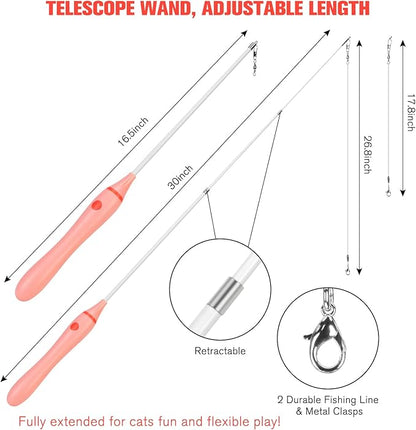 BEBOBLY 3-in-1 Retractable Cat Wand Toy for Indoor Cats