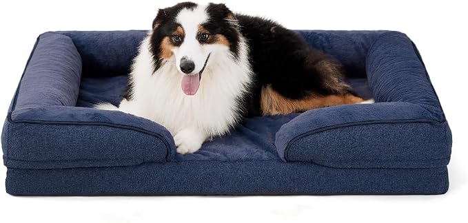 Made4pet Dog Bed Orthopedic Dog Sofa for Large Dogs,Supportive Foam Pet Cushions Bed with Washable Removable Cover, Egg-Crate Foam, Waterproof Lining Bottom, Blue, 42 * 32 * 8 Inch