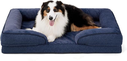 Made4pet Dog Bed Orthopedic Dog Sofa for Large Dogs,Supportive Foam Pet Cushions Bed with Washable Removable Cover, Egg-Crate Foam, Waterproof Lining Bottom, Blue, 42 * 32 * 8 Inch