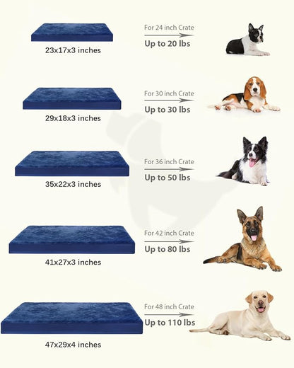 KSIIA Orthopedic Dog Crate Bed Waterproof Dog beds for Large Dogs Deluxe Plush Washable Pet Mat with Egg Crate Foam & Removable Cover, 35 x 22 Inch, Blue