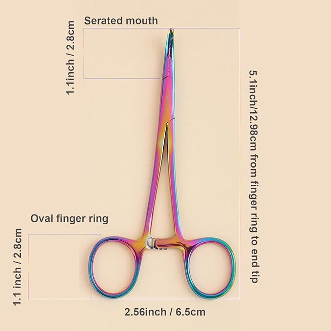 Pets ears/nose hair Puller Straight & Curved full serrated, stainless steel Home Hemostat Locking Forceps, Professional pet grooming tool for cats & dogs 2pcs set （Gradient color）